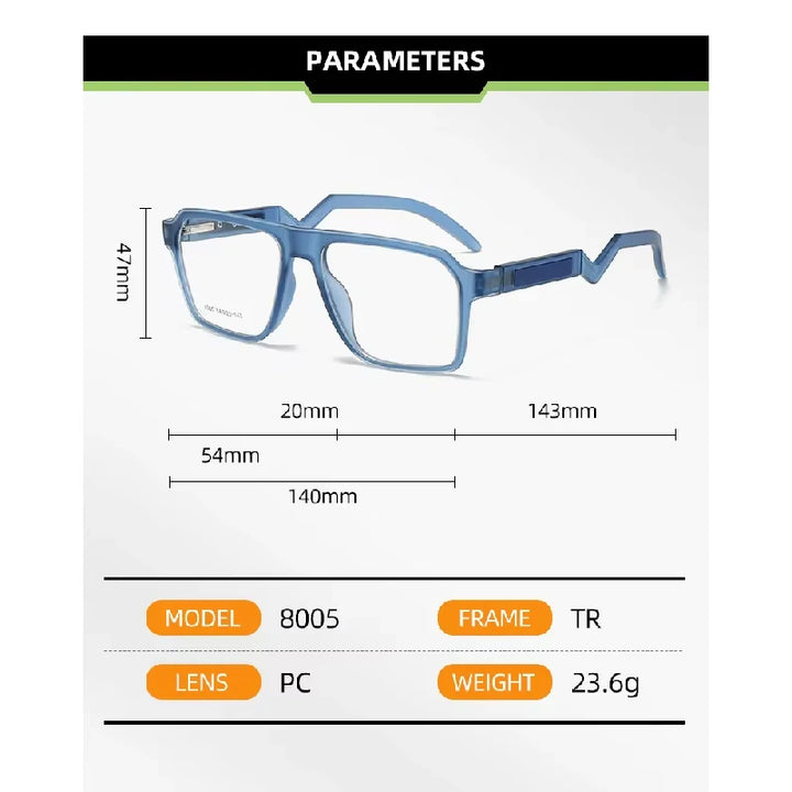 Muzz 80050 men's rectangle TR-90 prescription eyeglasses — view 2