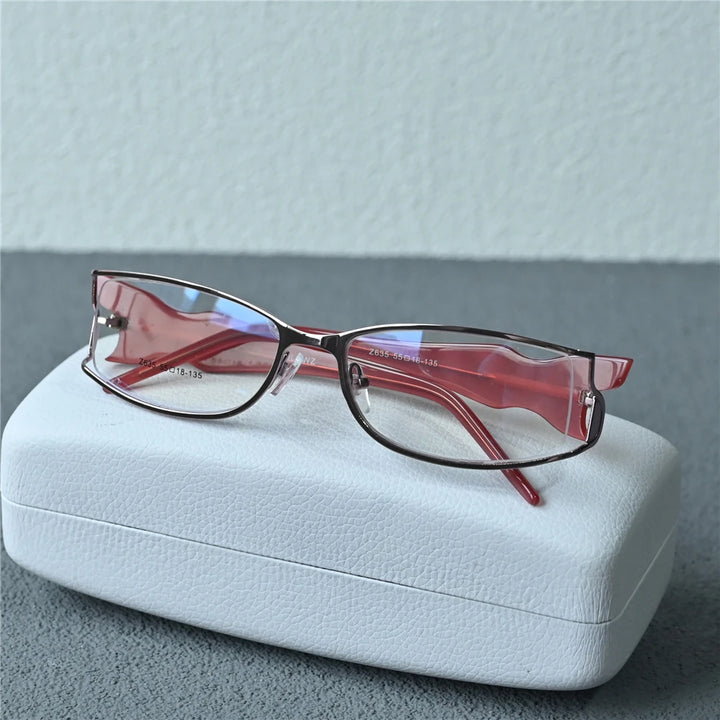 Cubojue Unisex Semi Rim Small Rectangle Alloy Reading Glasses C635 Reading Glasses Cubojue +400 pink 