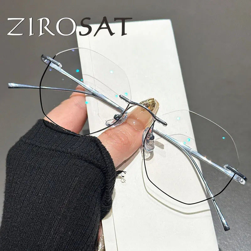 Zirosat Women's Rimless Oval Polygon Titanium Eyeglasses 63249