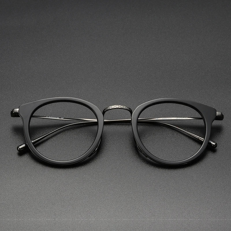 Black Mask Unisex Full Rim Titanium Acetate Round Eyeglasses Km1111 Full Rim Black Mask Black-Gray  