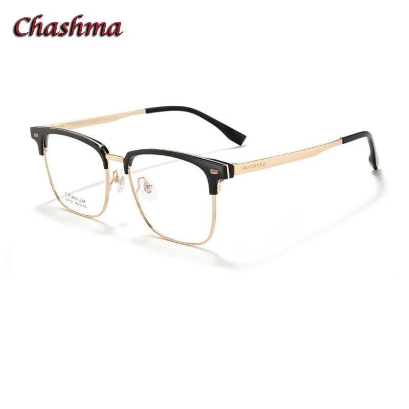 Chashma Ochki Unisex Full Rim Square Acetate Titanium Eyeglasses 7001 Full Rim Chashma Ochki Black Gold  