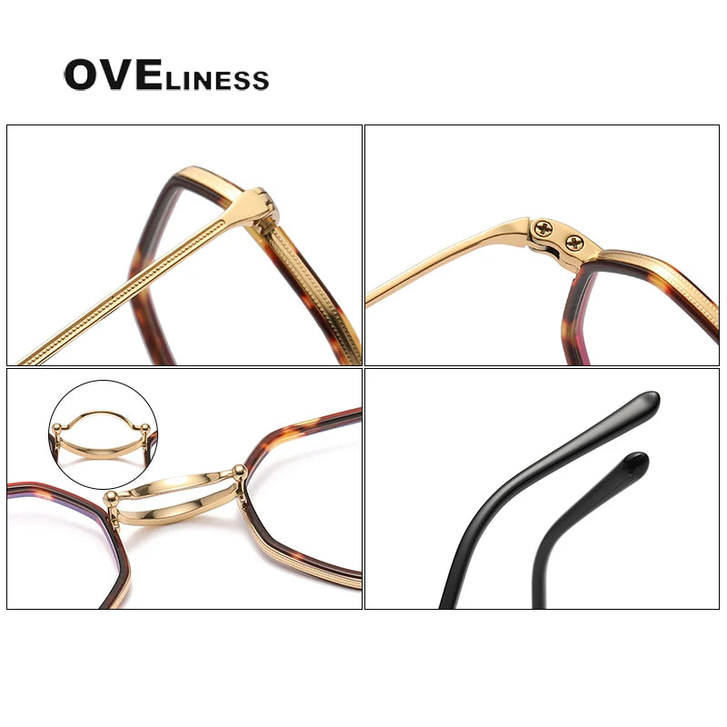 Oveliness Unisex Full Rim Polygon Acetate Titanium Eyeglasses 1826 Full Rim Oveliness   