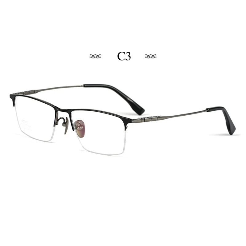 Hotochki Men's Semi Rim Square Titanium Eyeglasses 76010