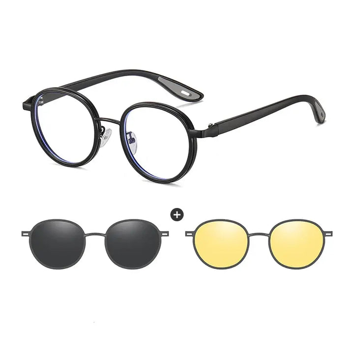 Gmei 773001 Unisex Full Rim Round Alloy Frames With Clip On Sunglasses FuzWeb