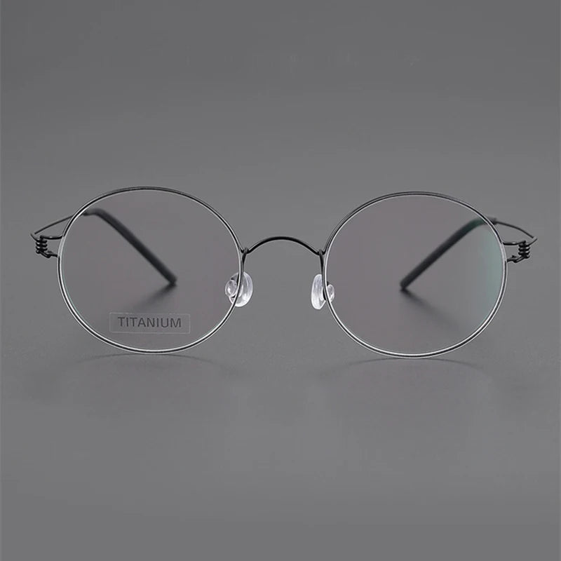 Black Mask Unisex Full Rim Screwless Round Titanium Eyeglasses D003 Full Rim Black Mask   