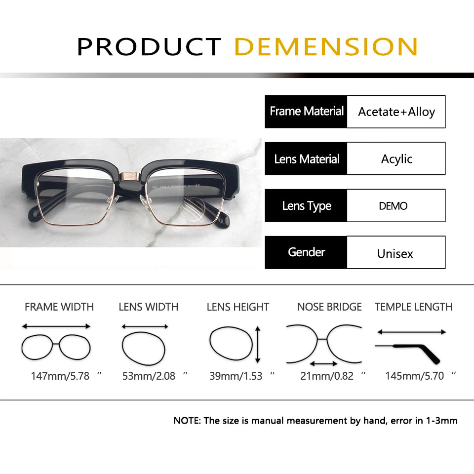 Esnbie Men's Full Rim Square Brow Line Acetate Alloy Eyeglasses Eyeglasses 123218