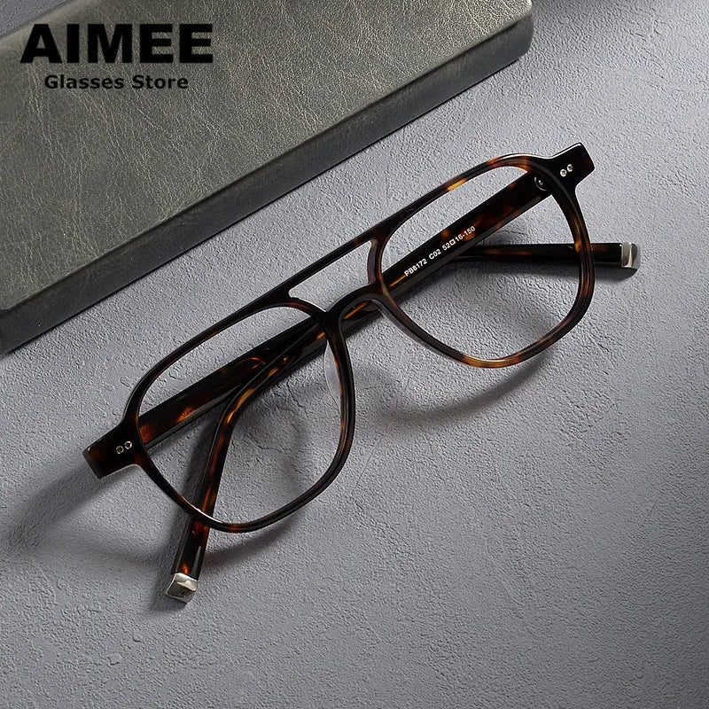 Aimee Unisex Full Rim Square Double Bridge Acetate Eyeglasses 8172 Full Rim Aimee   