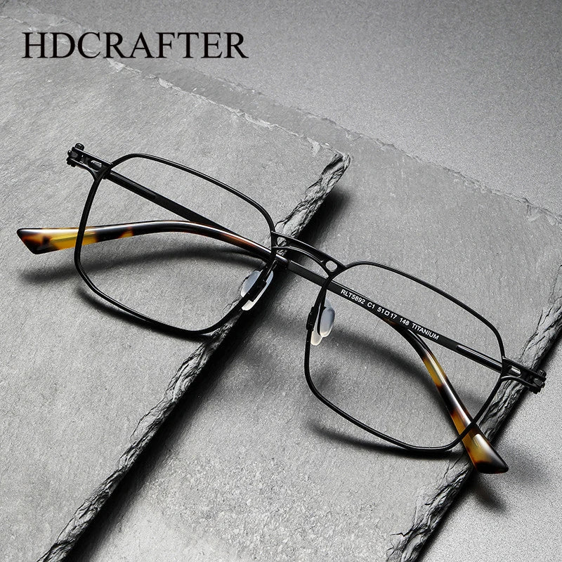 Hdcrafter Men's Full Rim Big Square Titanium Eyeglasses 85892 Full Rim Hdcrafter Eyeglasses