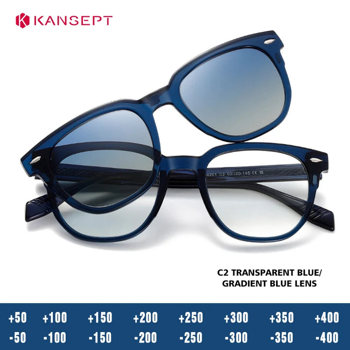 Kansept Unisex Full Rim Square Tr 90 Alloy Reading Glasses Clip On Sunglasses 34201