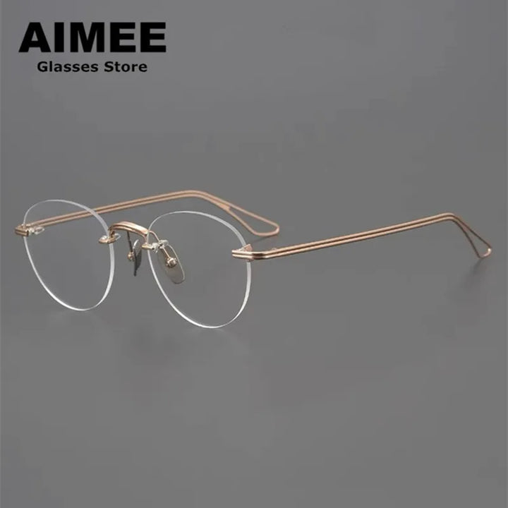 Aimee Women's Rimless Round Oval Titanium Eyeglasses 13439 Rimless Aimee Rose Golden  