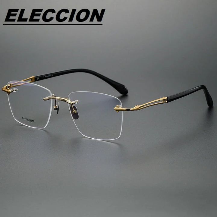 Eleccion Men's Rimless Square Titanium Acetate Eyeglasses 80958 Rimless Eleccion Gold