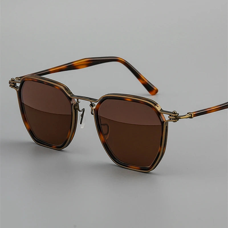 Black Mask Men's Full Rim Big Polygon Titanium Acetate Sunglasses 58672