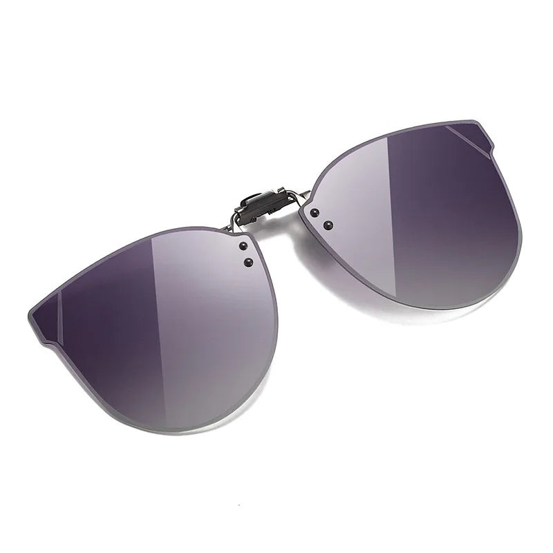 Vicky Unisex Rimless Cat Eye Alloy Polarized Clip On Sunglasses V002 Clip On Sunglasses Vicky Polarized PurpleGray  