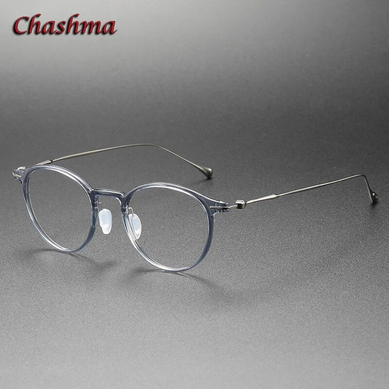 Chashma Ochki Unisex Full Rim Round Tr 90 Titanium Eyeglasses 8643 Full Rim Chashma Ochki Gray Blue  