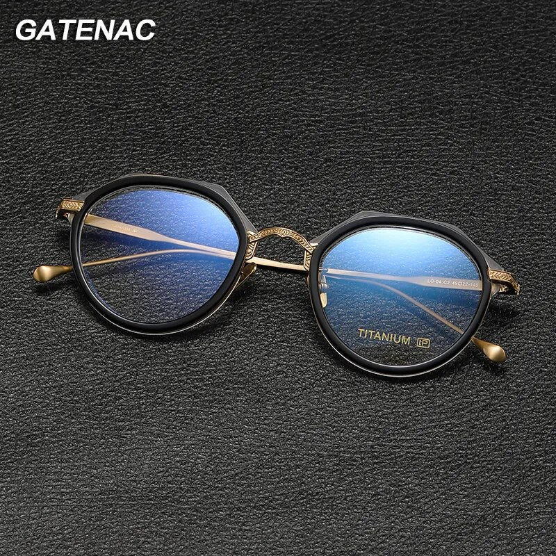 Gatenac Unisex Full Rim Flat Top Round Titanium Acetate Eyeglasses Gxyj1140 Full Rim Gatenac   