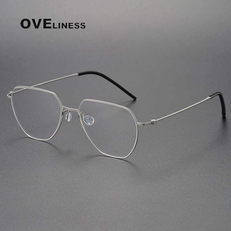 Oveliness Unisex Full Rim Flat Top Oval Titanium Eyeglasses O5526 Full Rim Oveliness silver  