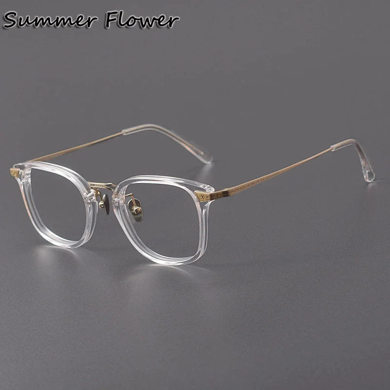 Summer Flower Unisex Full Rim Square Acetate Titanium Eyeglasses 84023