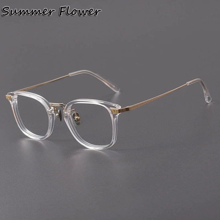 Summer Flower Unisex Full Rim Square Acetate Titanium Eyeglasses 84023 Full Rim Summer Flower Transparent