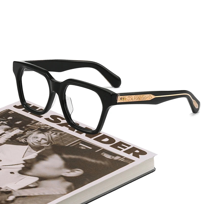 Black Mask Unisex Full Rim Polygon Square Acetate Eyeglasses 443064 Full Rim Black Mask