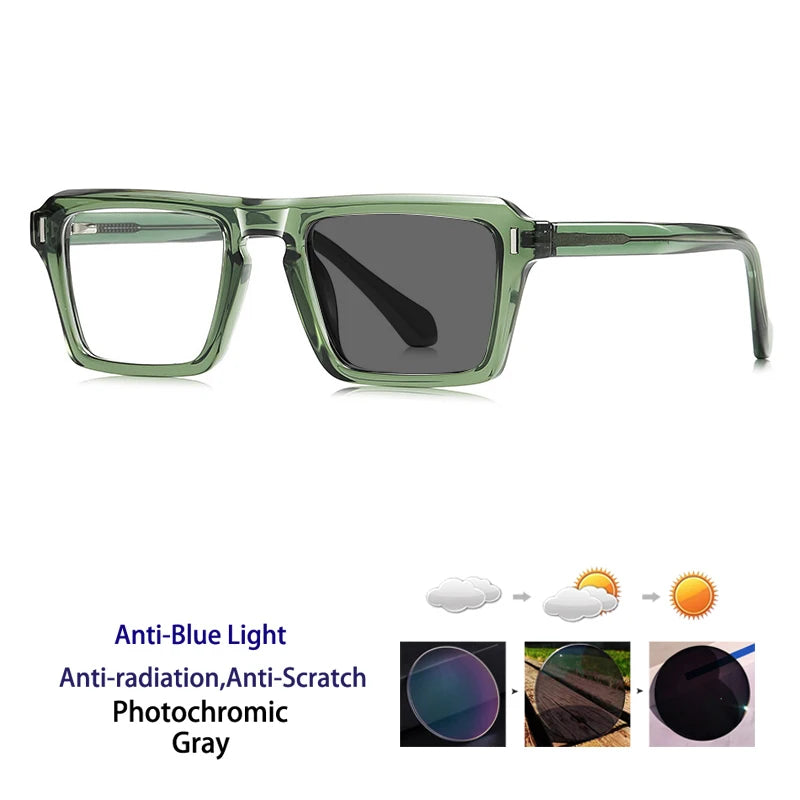 Kocolior Unisex Full Rim Square Brow Line Acetate Photochromic Reading Glasses 511049