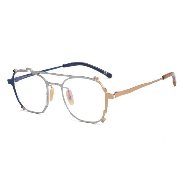 Aror Unisex Full Rim Square Double Bridge Titanium Eyeglasses 49480 Full Rim Aror BLUE GRAY