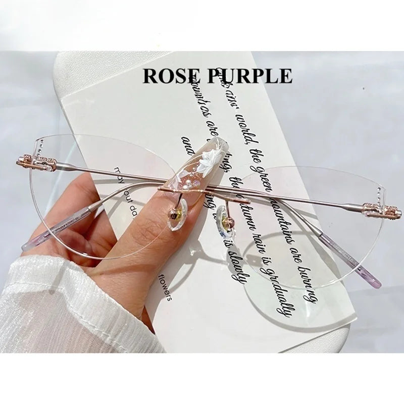 Summer Flower Women's Rimless Round Cat Eye Titanium Eyeglasses 694218