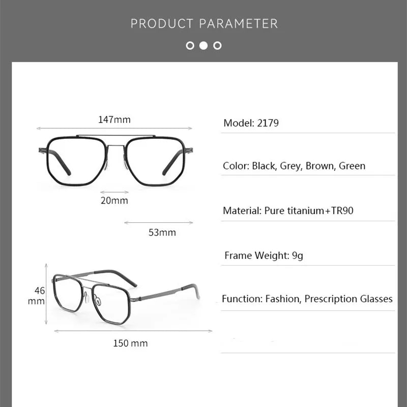 Hdcrafter Men's Full Rim Square Double Bridge Tr 90 Titanium Eyeglasses 21797