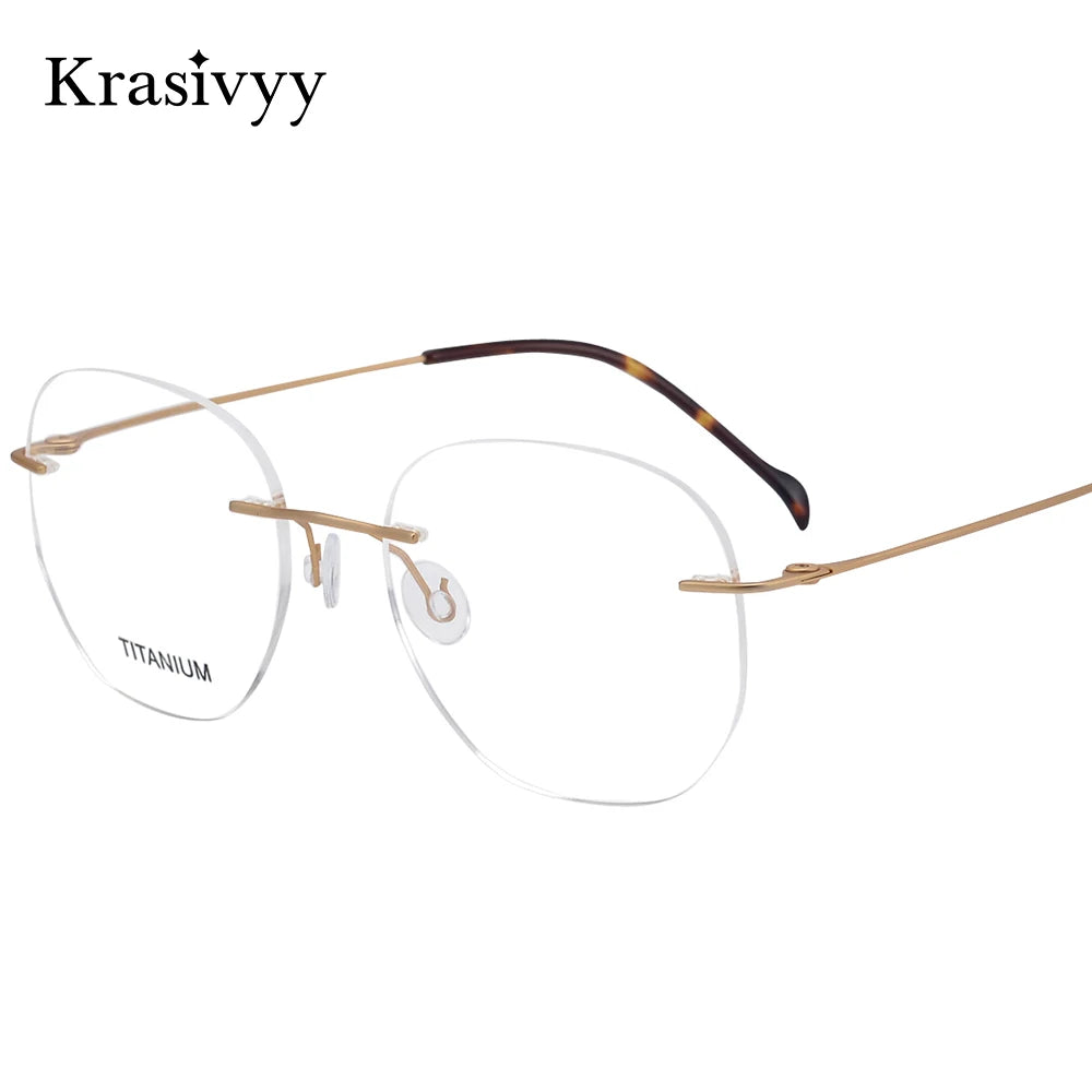 Krasivyy Women's Rimless Polygon Oval Titanium Eyeglasses 315010