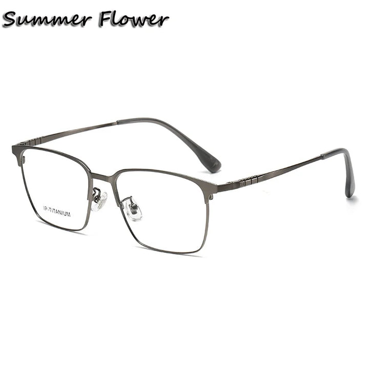 Summer Flower Unisex Full Rim Square Titanium Acetate Eyeglasses 98601 Full Rim Summer Flower Gray