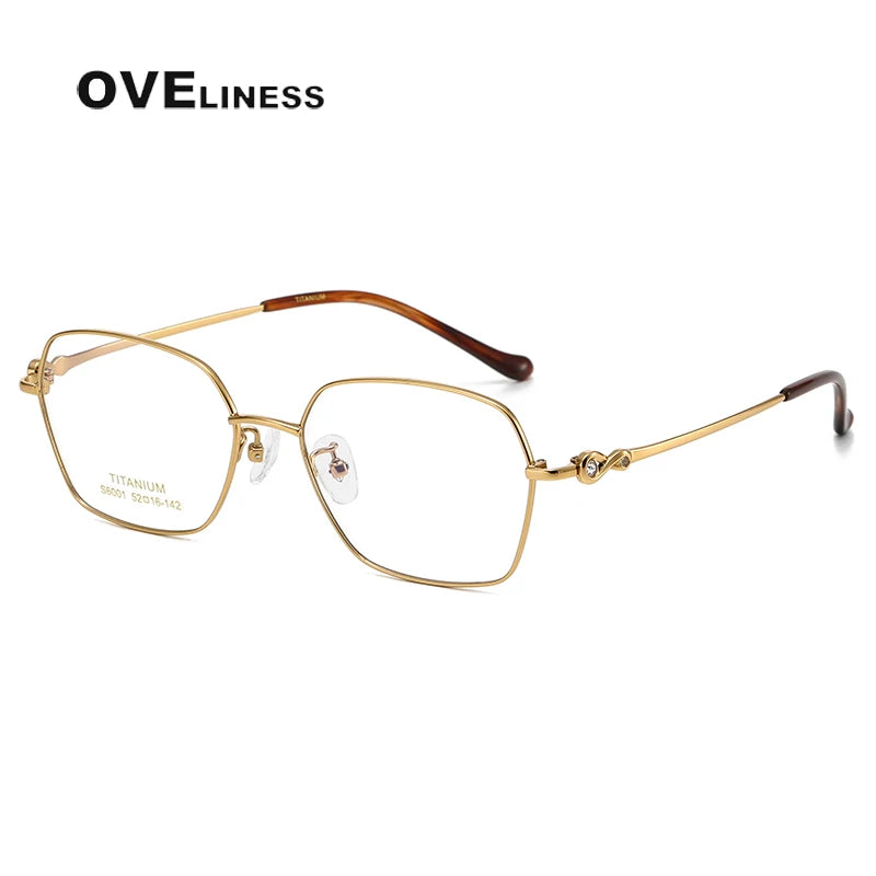 Oveliness Women's Full Rim Polygon Square Titanium Eyeglasses 196001 Full Rim Oveliness gold  