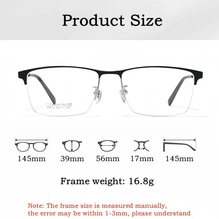 Yimaruili Men's Semi Rim Square Titanium Eyeglasses 89579
