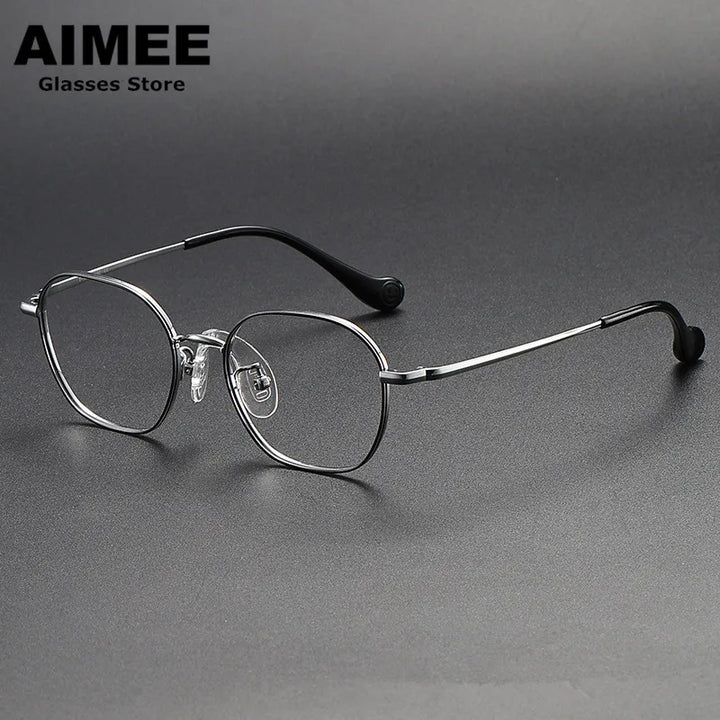 Aimee Unisex Youth's Full Rim Square Titanium Eyeglasses 80945 Full Rim Aimee Black-Silver  