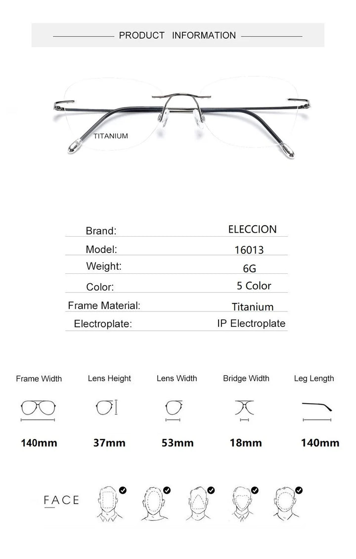 Eleccion Unisex Rimless Oval Square Titanium Eyeglasses 16013