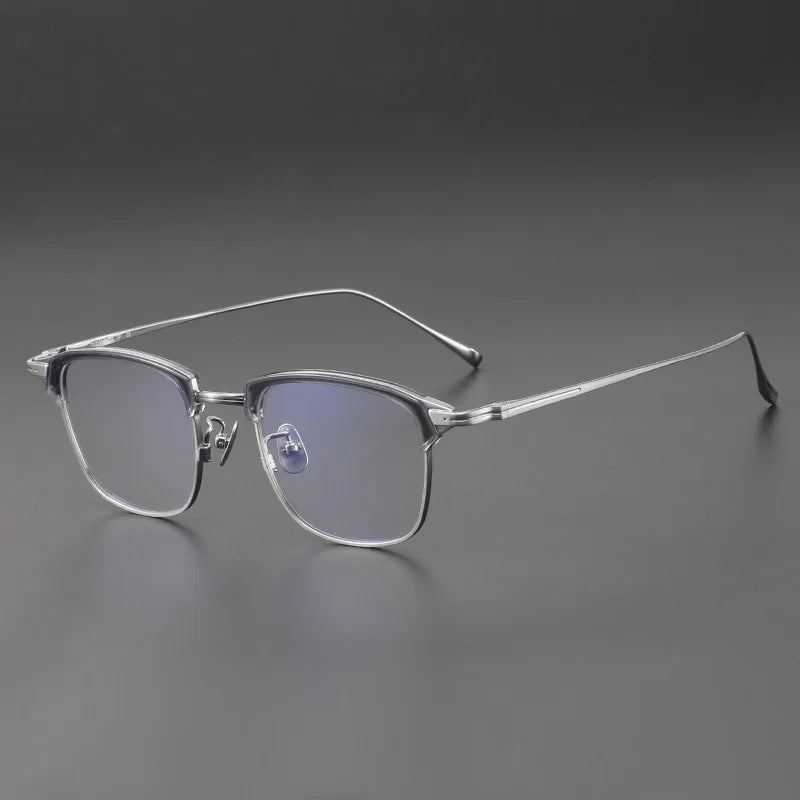 Aimee Unisex Full Rim Big Square Titanium Acetate Eyeglasses 111026 Full Rim Aimee Grey-Silver  