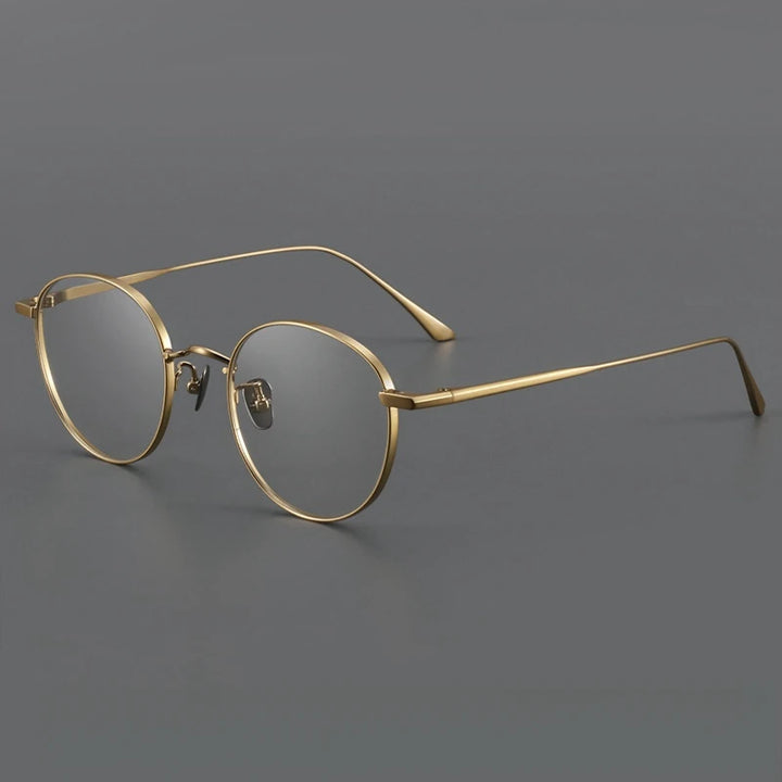 Yimaruili Unisex Full Rim Oval Round Titanium Eyeglasses 19835 Full Rim Yimaruili Eyeglasses Gold