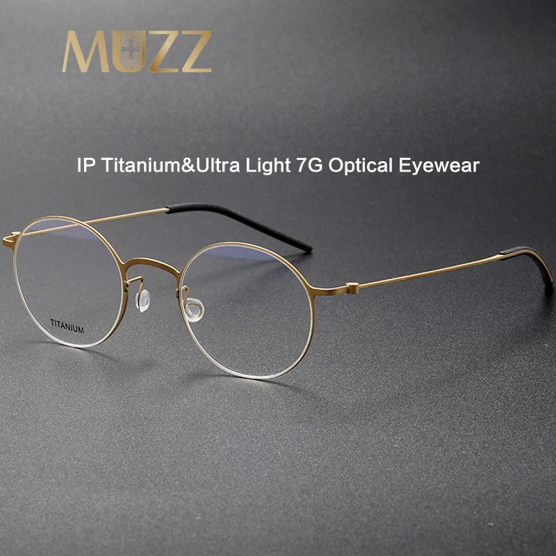 Muzz Unisex Semi Rim Round Titanium Eyeglasses M5504 Semi Rim Muzz   