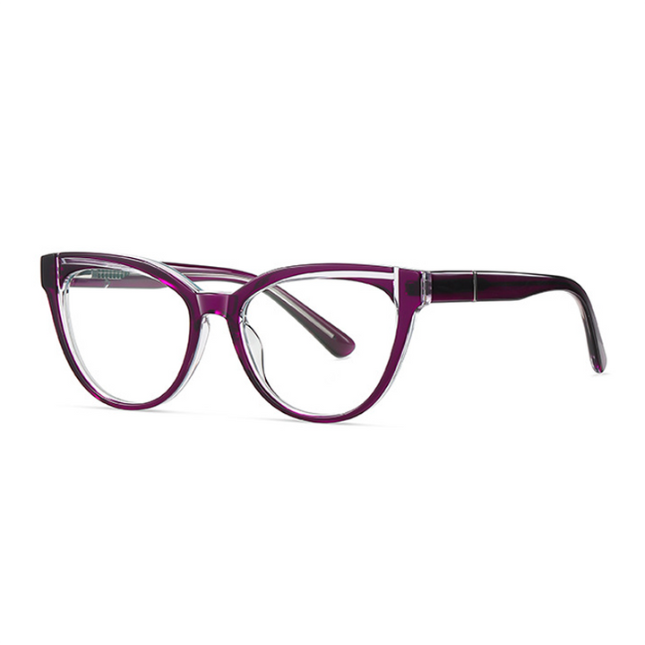 Ralferty Women's Full Rim Square Cat Eye Acetate Eyeglasses D8819 Full Rim Ralferty C734 Clear Purple China 