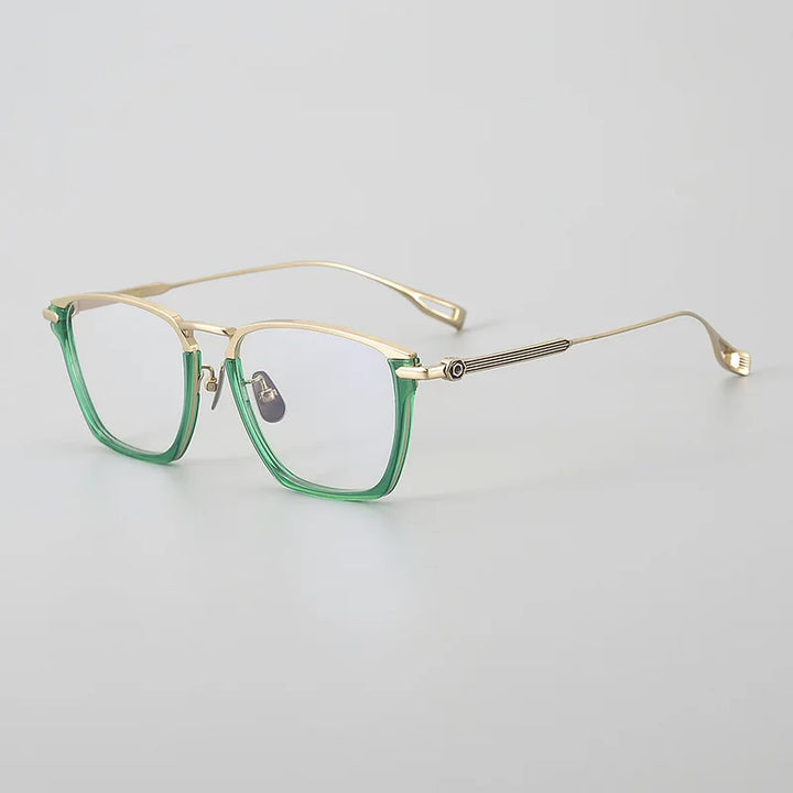 Hewei Unisex Full Rim Square Titanium Acetate Eyeglasses 24015 Full Rim Hewei green  