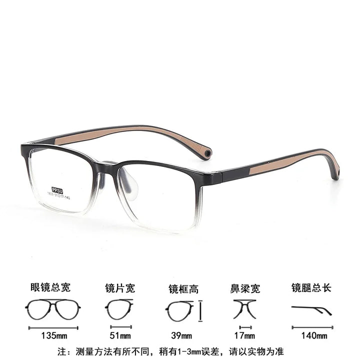 Zirosat Unisex Youth Full Rim Square Tr 90 Alloy Eyeglasses 18094