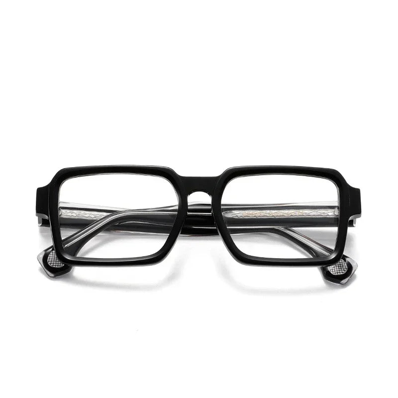 Muzz Men's Full Rim Square Thick Acetate Temple Eyeglasses 84278 Full Rim Muzz black