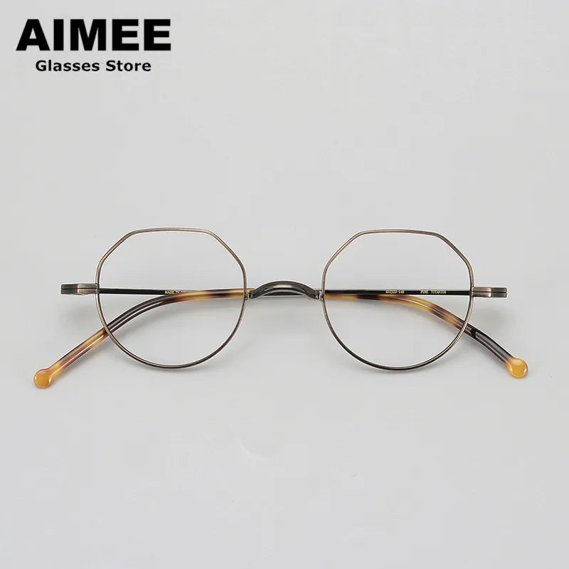 Aimee Unisex Full Rim Flat Top Round Titanium Eyeglasses 88042 Full Rim Aimee Tortoise-Bronze  