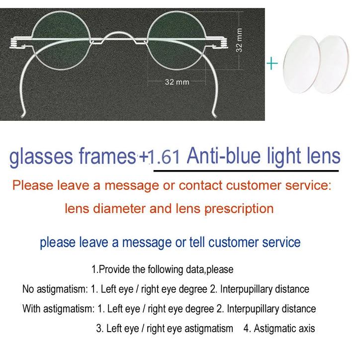 Yujo Unisex Full Rim Round Stainless Steel Custom Eyeglasses Y4042 Full Rim Yujo Blue32 CHINA 