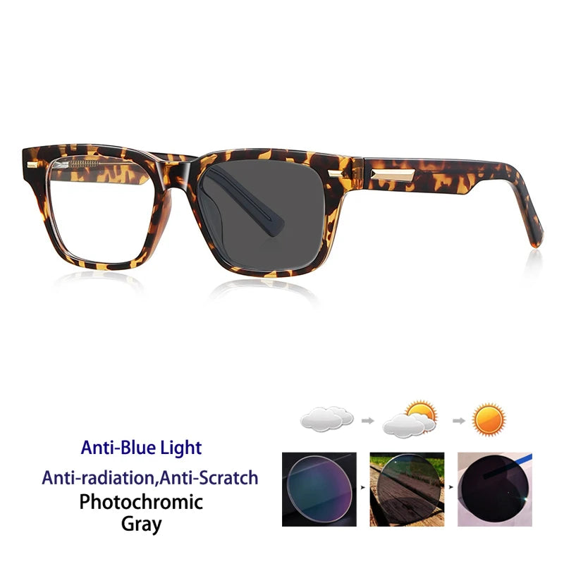 Kocolior Unisex Full Rim Square Acetate Photochromic Reading Glasses 421035