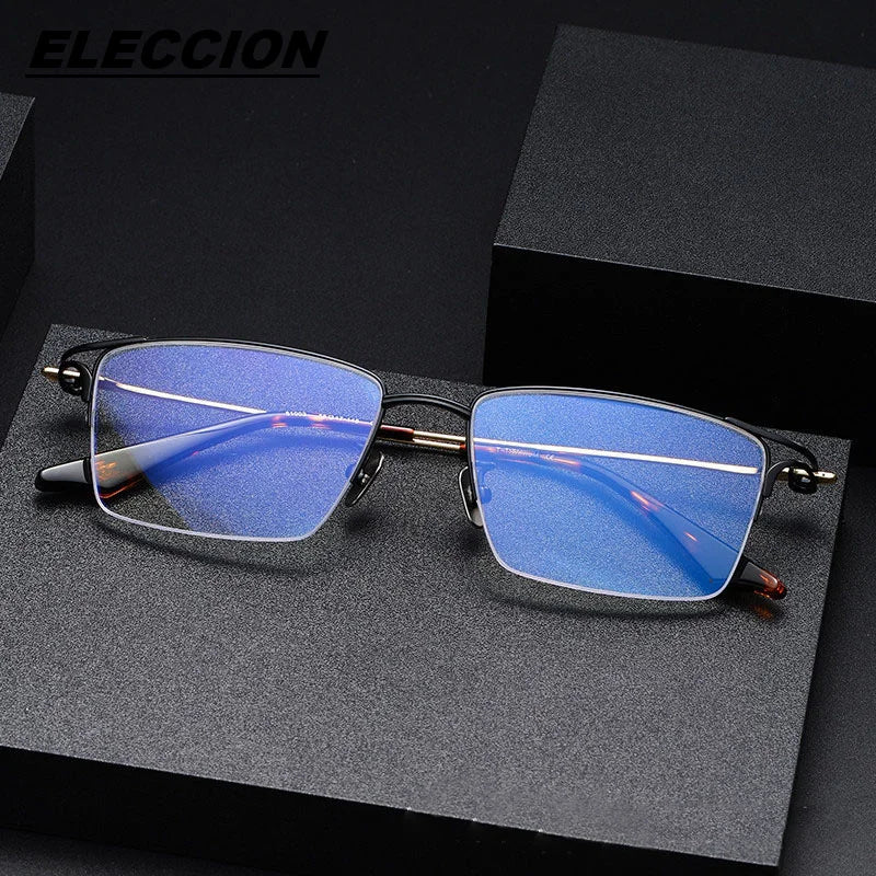 Eleccion Unisex Semi Rim Square Titanium Eyeglasses 81102 Semi Rim Eleccion