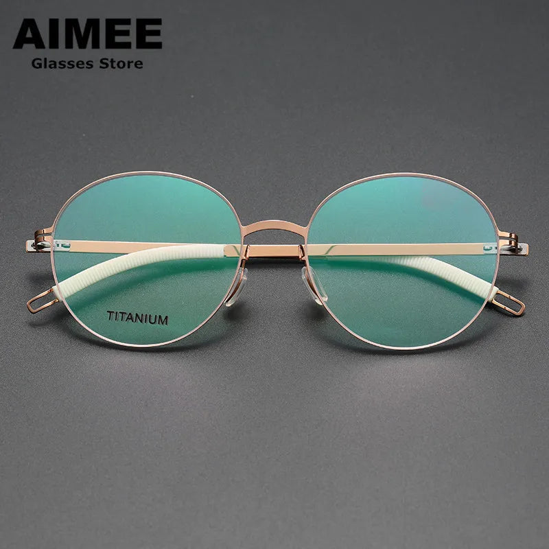 Aimee Unisex Full Rim Round Screwless Titanium Acetate Eyeglasses 2537 Full Rim Aimee Golden  