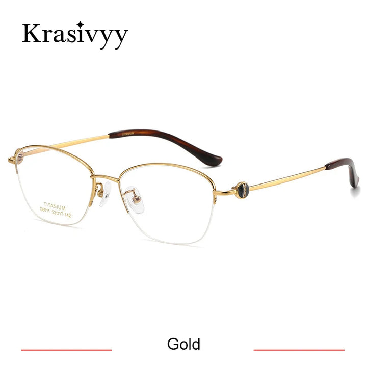 Krasivyy Women's Semi Rim Oval Titanium Eyeglasses 6011 Semi Rim Krasivyy Gold  