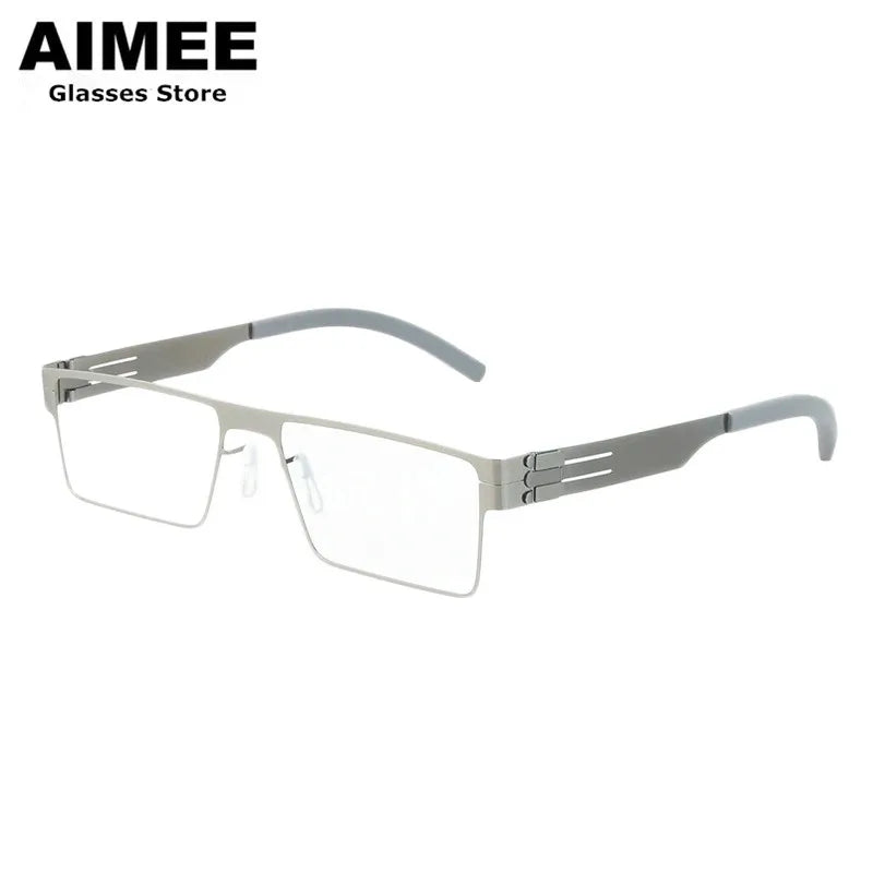 Aimee Unisex Full Rim Brow Line Square Screwless Steel Eyeglasses 1175 Full Rim Aimee Gun-Grey  