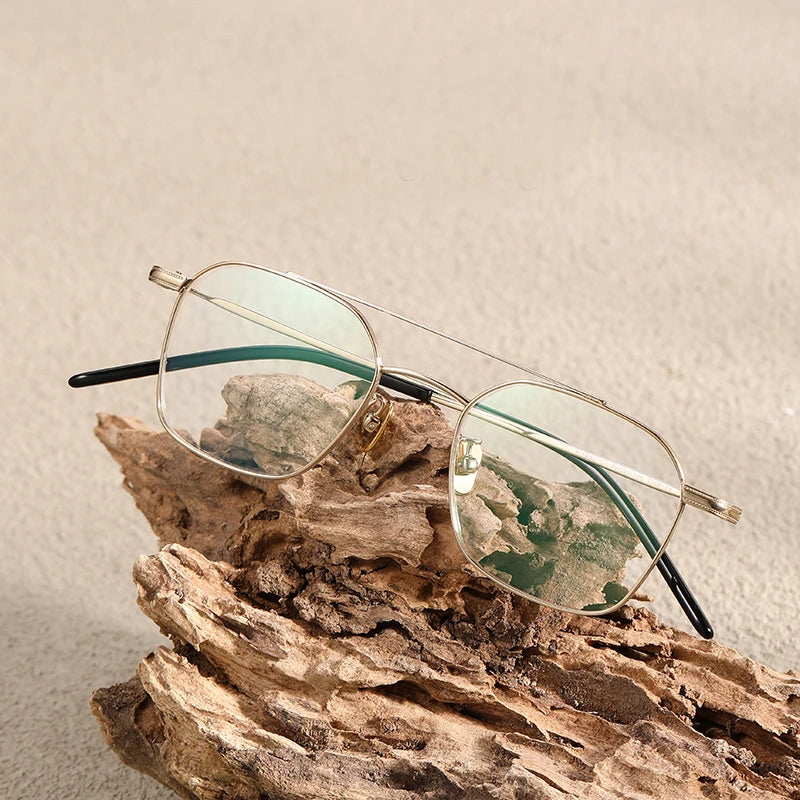 Black Mask Women's Full Rim Square Double Bridge Titanium Eyeglasses 382149