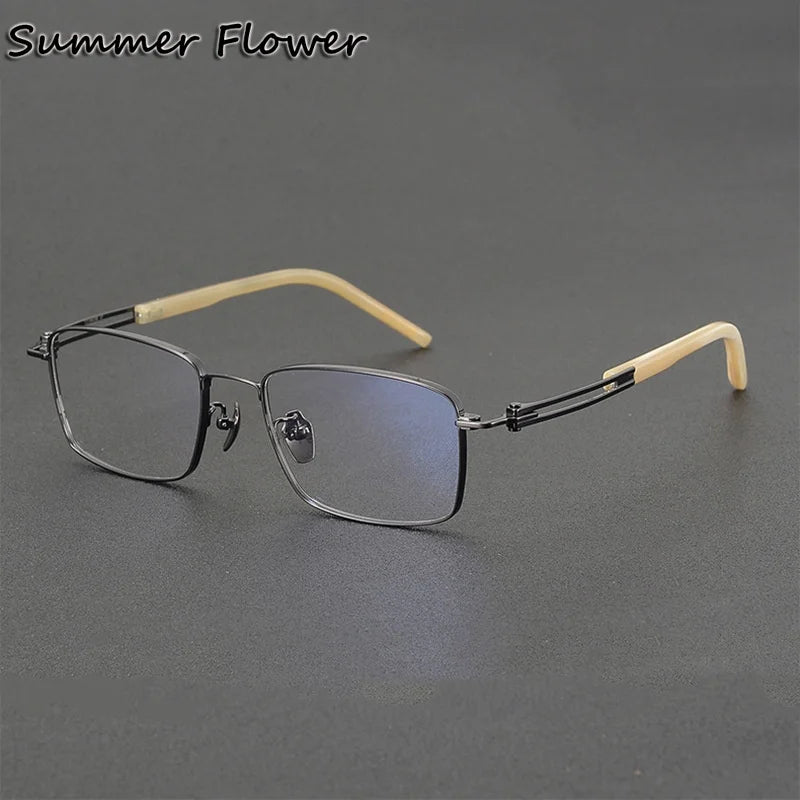 Summer Flower Men's Full Rim Square Titanium Horn Eyeglasses 611226