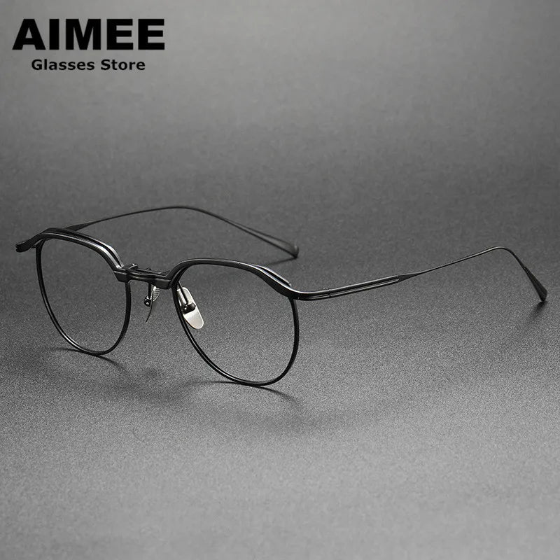 Aimee Unisex Full Rim Flat Top Square Titanium Acetate Eyeglasses 2147 Full Rim Aimee Black-Gun  